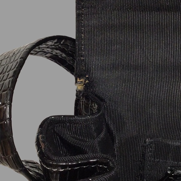 Vintage AIR STEP Black Patent Leather Croc Embossed Structured Shoulder Box Bag - Picture 12 of 13